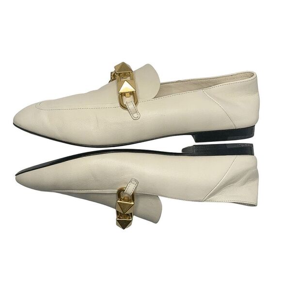 Valentino Garavani Gold Roman Stud Loafer EU 38 US 8 Ivory Slip On Flat Shoes - Picture 4 of 10
